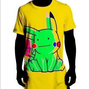 Ditto Pika Curved Hem Yellow Pika Print T Shirt Unisex Xxl